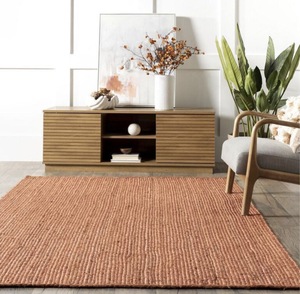 Tapis en jute tressé à la main, écologique, rustique, couleur unie, à poils ras, pour salon et chambre à coucher - Product Image 1