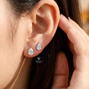 925 <b>Silver</b> YellowGold Plated Three Prong 0.50/1/2CT DE VVS Pear Cut IGI Lab Diamond Classic Engagement <b>Stud</b> Earrings Unisex - Product Image 3