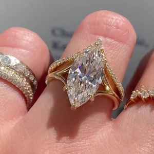Anillo de Compromiso con Diamante Cultivado en Laboratorio de 3.02 CT, Corte Marquesa, para Mujer, Oro Sólido de 14K, Regalo de Lujo para Aniversario o Fiesta, para Enamorados - Product Image 2