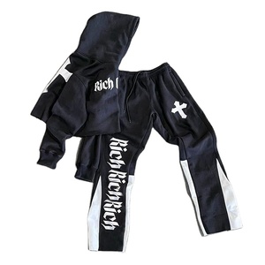 Ensemble de survêtements shorts personnalisés 2 pièces en coton avec fermeture éclair et délavage à l'acide Pantalon de survêtement vierge Vintage Distressed Hoodies Survêtements pour hommes - Product Image 4