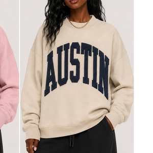 Sweat-shirt court gris chiné pour femme, col ras du cou, épaules tombantes, manches longues, imprimé lettres Austin, pull à col montant - Product Image 4