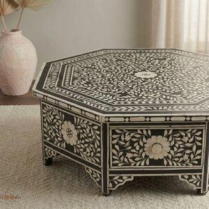 Mesa de Centro Moderna de Madera con Incrustaciones de Hueso Hexagonal, Mesa Decorativa para Sala de Estar, Muebles para el Hogar - Product Image 2