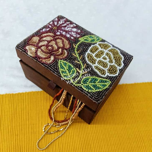 Handmade Floral Beaded Jewellery Box Velvet Lined Wooden Jewelry Storage Box Gift Case OEM ODM Wholesale Export - Product Image 2