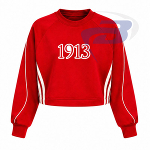 เดลต้า |   ซิกมา |   เสื้อสเวตเชิ้ต Theta Sorority สีแดงสำหรับฤดูหนาว แบบครอปปิ้ง ตกแต่งด้วยลายปักสีขาว ดีไซน์พิมพ์ลายเสื้อสเวตเชิ้ตสำหรับนักศึกษา - Product Image 2