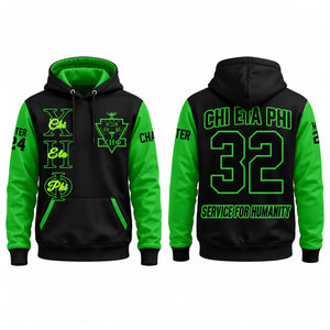 Sweat-shirt à capuche oversize pour homme, noir et vert, brodé, hiver, décontracté, Chi Eta Phi 32 Chapter - Product Image 1