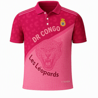 Maillot de football vintage respirant pour homme en coton, polyester et élasthanne imprimé, manches courtes, motif léopard, ODM, R.D. Congo