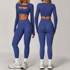 Conjunto deportivo de yoga de 2 piezas para mujer, leggings sin costuras y sujetador deportivo, 100% poliéster con sublimación personalizada. - Product Image 5