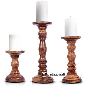Candelabro de madera de acacia Natural artesanal Vintage, diseño grabado, soporte de vela de madera pulida, antiguo Vintage - Product Image 4