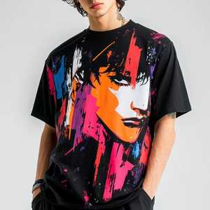 Camiseta Negra de Manga Corta para Hombre con Estampado de Personajes Coloridos, Cuello Redondo, Corte Regular, Algodón Jersey, Estilo Urbano - Product Image 4