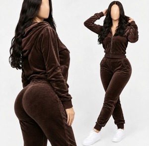 <b>Women's</b> <b>Green</b> <b>Fleece</b> Eco-Friendly Winter Hooded Tracksuit Set Zip up Top and Long Pants Casual 2 Piece Outfit - Product Image 4