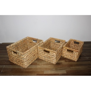 Trending Rectangle Natural Water Hyacinth Storage <b>Basket</b> With Handles Rustic Multi Purpose Neatening Organizer - Product Image 2