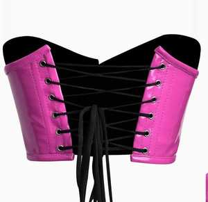 Corset Bustier Rose en Similicuir Verni pour Femme, avec Fermeture Éclair Avant, Sans Bretelles, Amincissant, Élastique et Ajustable, à Baleines en Acier, Taille Haute - Product Image 3