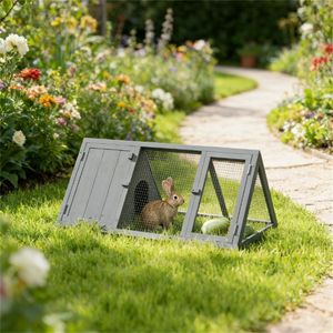 Nido per Conigli Grigio, Gabbia per Piccoli Animali, Casetta in Legno per Porcellini d'India - Product Image 1