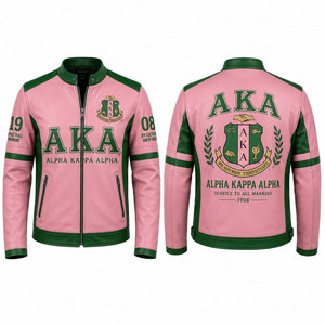 Chaqueta Bomber Reversible de Cuero Genuino Bordado, Transpirable y Resistente al Viento, Estilo Moto, con Cierre, para Hombre, Rosa y Verde, para 2026 - Product Image 4