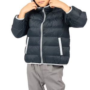 Veste matelassée unisexe bleu foncé, fermeture éclair, coupe-vent, légère, manteau d'hiver décontracté, couleur unie, coupe régulière, col montant - Product Image 1