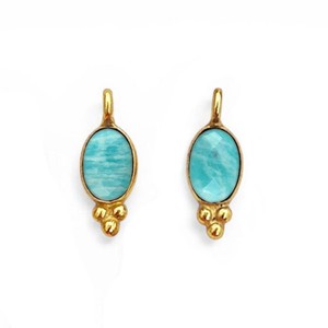Gold Plated Amazonite Oval Bezel Gemstone 6x4 MM <b>Charms</b> Pendant - Handmade <b>Charm</b> for Making <b>Bracelet</b> Necklace - Product Image 1