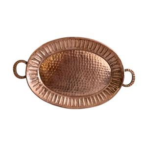 Bandeja de cobre ovalada de estilo antiguo, plato de metal con grabado floral hecho a mano, plato de cobre vintage para decoración del hogar y restaurantes de hotel. - Product Image 3