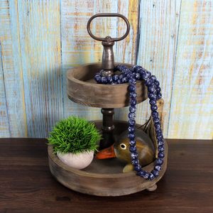 Navy Blue Distressed <b>Wooden</b> Beads Garland with Tassels Farmhouse <b>Rustic</b> Prayer Bead Wall Hanging for Home Festival Decor - Product Image 4