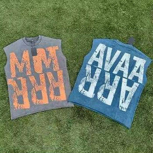Camiseta sin mangas de poliéster tejido para hombre, estilo desgastado, transpirable, con efecto tie-dye, de secado rápido, para uso casual al aire libre y estilo urbano, tipo camiseta muscular. - Product Image 2