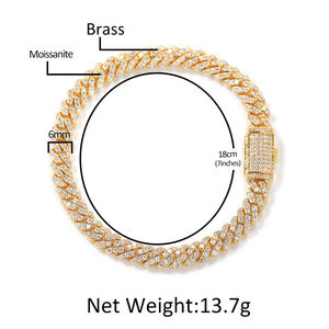 6mm white gold brass silver vvs moissanite diamond cuban link chain bracelet iced out moissanite jewelry for <b>men</b> women band - Product Image 6