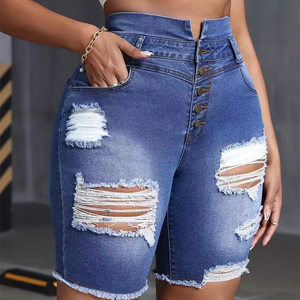 Mejores shorts de mezclilla para mujer de verano 2026, elásticos, ajustados, con agujeros y borlas - Product Image 1