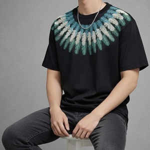 T-shirt surdimensionné en coton pour homme, imprimé ailes de plumes, col rond, décontracté de luxe, à manches courtes, fabricant de vêtements - Product Image 2
