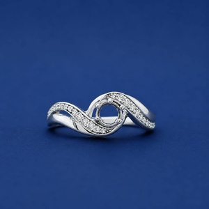 925 Sterling <b>Silver</b> <b>Wave</b> Engagement <b>Ring</b> Setting Round Diamond Accent Mount Semi Mount <b>Ring</b> Jewelry Making Custom Bridal <b>Ring</b> - Product Image 4