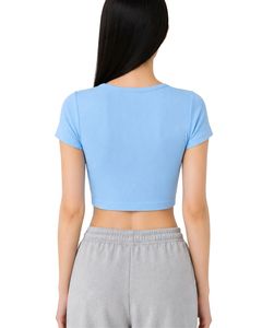 เสื้อครอปแขนสั้นทรงเข้ารูปสีฟ้าอ่อนสำหรับผู้หญิง ผ้าคอตตอนผสมสแปนเด็กซ์ ยืดได้ สวมใส่สบาย เหมาะสำหรับฤดูร้อน มีกระดุม - Product Image 2
