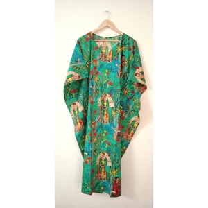 Túnica de Algodón con Estampado Floral Tejido, Estilo Indio, Cuello en V, Manga Corta, con Cordón Ajustable, para Mujer, Ropa de Playa, Verano, Casual, Holgada, Maxi - Product Image 5