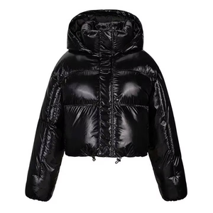 Blouson matelassé court brillant pour femme, coupe oversize, effet vinyle mouillé, style streetwear hiver, OEM - Product Image 1