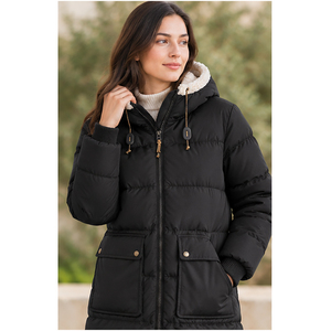 Nuevo Abrigo Largo Acolchado para Mujer Maktra 2026, Chaqueta de Invierno Negra con Capucha y Bolsillos Delanteros - Product Image 3