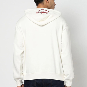 Sweat à capuche unisexe blanc court 100% coton avec poche avant, vêtement d'hiver - Product Image 2