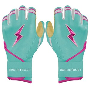 Leather Long Cuff <b>Baseball</b> Batting Gloves | Mint & Pink | Pro Grip Premium Fit Ambidextrous Youth - Product Image 1