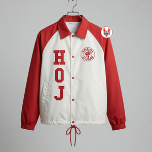 Chaqueta Universitaria para Mujer HOJ Heroines Of Jericho, Roja y Blanca, Manga Larga, Cierre de Botones, Cuello Camisero, Relleno de Poliéster, para Otoño - Product Image 4