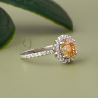 Bague de fiançailles, de mariage ou d'anniversaire unique en moissanite champagne de 2 carats, taille portugaise, style halo tournesol tendance, idéale comme cadeau