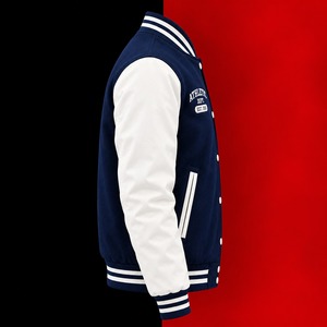 Veste varsity coupe-vent pour homme, col montant, en laine/polyester, fermeture boutonnée recouverte, vêtement d'extérieur décontracté pour l'hiver - Product Image 2