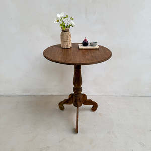 Round Dark Solid Wood Side Lamp <b>Table</b> Rustic Teak Pedestal <b>End</b> <b>Table</b> Vintage Tripod Accent Stand <b>Living</b> <b>Room</b> Bedroom Furniture - Product Image 1