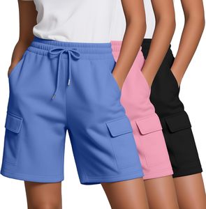 Women's Shorts Solid Color Cargo Shorts Mid Waist Drawstring Knitted Casual Pants With Pockets Regular Fit Purple Blue Black - Product Image 5