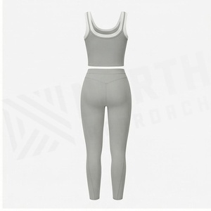 Ensemble de yoga 2 pièces North Approach, bleu clair uni, sans couture, taille haute, haut court et leggings longs, vêtements de sport pour femmes - Product Image 2