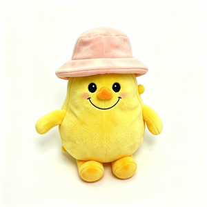 Peluche de limón personalizado con brazos y piernas, suave almohada de limón, juguete de peluche de limón amarillo, peluche de limón con gorro de pescador rosa - Product Image 5