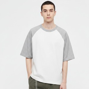 T-shirt homme oversize à manches raglan, blanc et gris contrastant, en jersey de coton, col rond, design color block, séchage rapide, OEM - Product Image 1