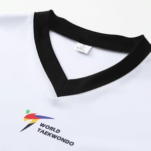 Uniformes de compétition de Taekwondo, hauts personnalisés élastiques pour combattants, tendance unisexe, approuvés WT, 100% polyester, haute qualité, durables - Product Image 1