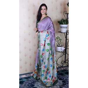 Sari en soie Tussar douce lavande tissé Kalamkari avec imprimé Zari unique Elite Weaves 450g pour tenue de soirée sur Shopify - Product Image 3