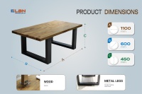 Table à manger en bois massif d'acacia de qualité supérieure avec bord naturel, pieds en métal avec revêtement poudré mat, robuste et durable, style contemporain pour villa