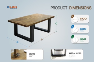 Woodwork Premium Solid Wood Acacia <b>Live</b> <b>Edge</b> Dining <b>Table</b> Matte Powder Coated Metal Legs Strong Durable Design 4 Person - Product Image 2