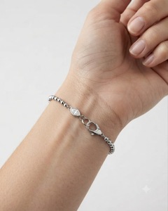 กำไลข้อมือทองคำขาว 14K คลาสสิก ประดับเพชรทรงมาร์คีส์ 0.07 กะรัต ขนาด 3.5x2 มม. เพชรเลี้ยงในห้องปฏิบัติการ ฝังแบบ Bezel  พร้อมสายลูกปัด สำหรับสวมใส่ทุกวัน - Product Image 5