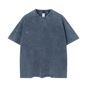 Camiseta Casual de Algodón 100% con Logotipo Personalizado Bordado, Diseño Oversize con Lavado Ácido, Manga Corta para Hombre, Patrón Sólido, Tejido de Punto - Product Image 1