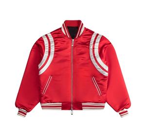 รับผลิตเสื้อแจ็คเก็ตซาตินแบบวาร์ซิตี้สั่งทำพิเศษ ซิปแบบคลาสสิก สไตล์เบสบอล น้ำหนักเบา สำหรับผู้ชายและผู้หญิง  ผู้ผลิตเสื้อโค้ทบอมเบอร์ รับผลิตแบบ OEM - Product Image 1