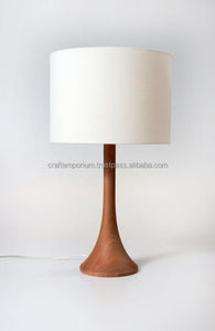 Artistic Modern <b>Wooden</b> Handmade Table Lamps with Carved Details Polished Finish and Customized Color Lampshades - Product Image 4