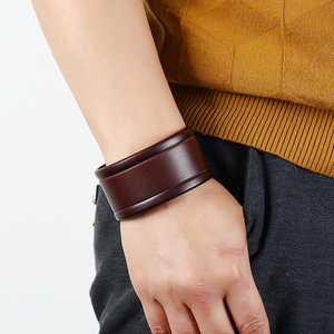 New Design Vintage Wide Genuine Leather Bracelet High Quality Simple Wristband <b>Mens</b> Jewelry <b>Bangles</b> - Product Image 5
